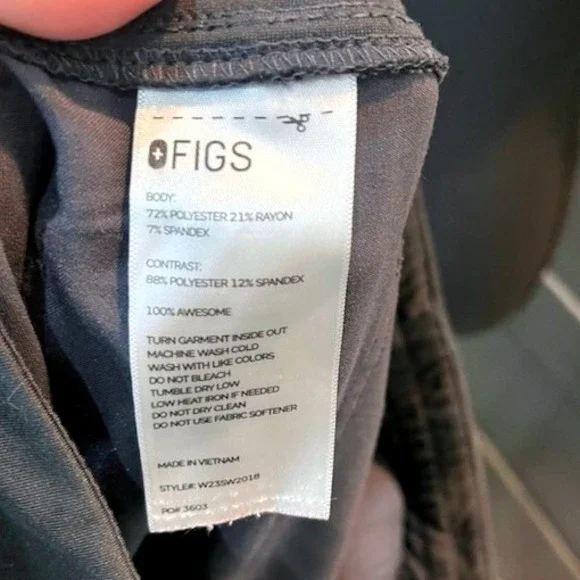 FIGS Yola Skinny Scrub Pants Women's Size Large Charcoal Gray Pink Drawstring - Picture 3 of 6